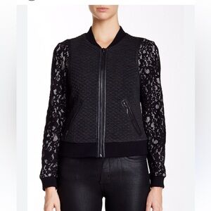 Rebecca Taylor Bomber Lace Leather combination Jacket size 8